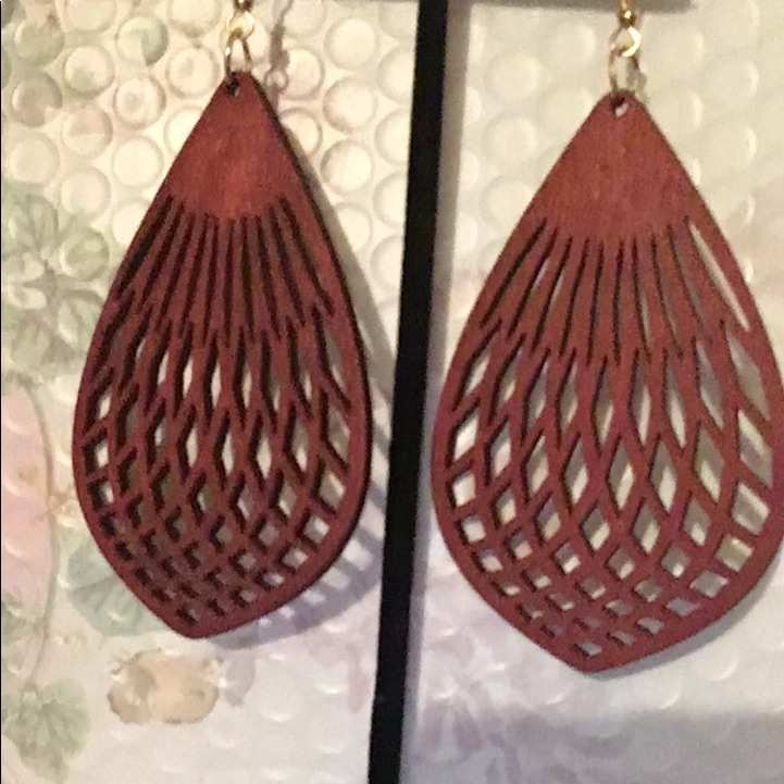 New Oversized Hollow Wood Lattice Drop Dangle Tear Drop Shape Earrings